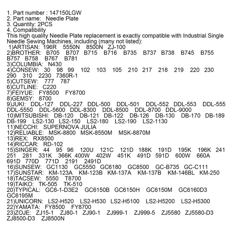 CKPSMS Brand - INDUSTRIAL SEWING MACHINE NEEDLE PLATE #147150LGW - LIGHT TO MEDIUM compatible with JUKI BROTHER 2 PCS - Image 4